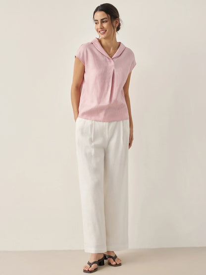 100% Linen Shawl V-Neck Cap Sleeves Top ELARA by LINTICO
