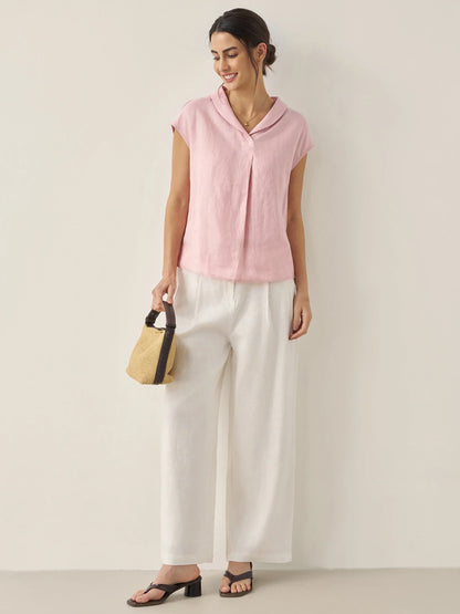 100% Linen Shawl V-Neck Cap Sleeves Top ELARA by LINTICO