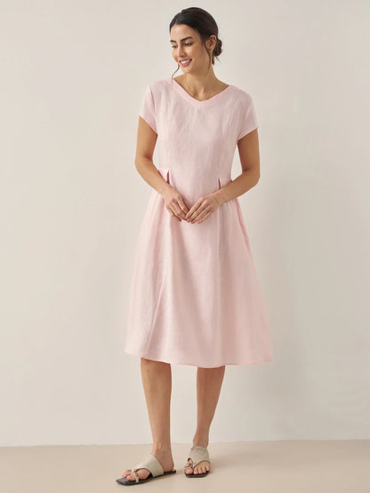 100% Linen Natural Summer V-Neck Dress ALEXA by LINTICO