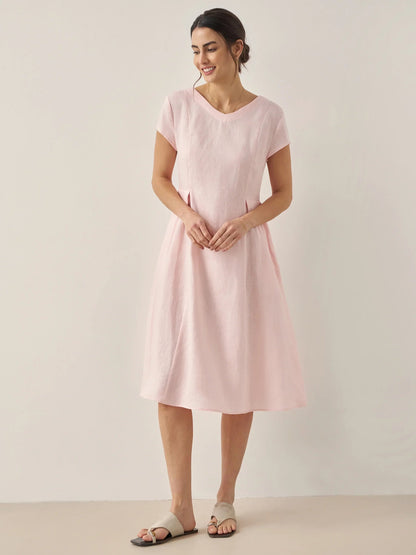 100% Linen Natural Summer V-Neck Dress ALEXA  DestGlow