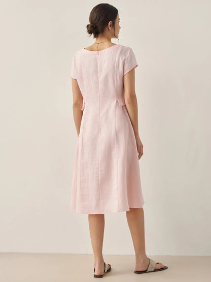 100% Linen Natural Summer V-Neck Dress ALEXA  DestGlow