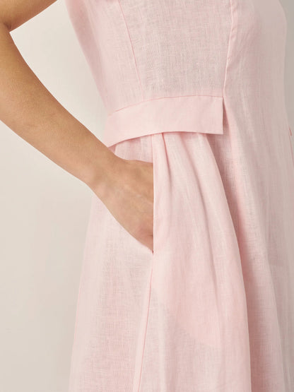100% Linen Natural Summer V-Neck Dress ALEXA  DestGlow