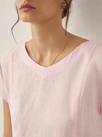100% Linen Natural Summer V-Neck Dress ALEXA  DestGlow