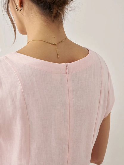 100% Linen Natural Summer V-Neck Dress ALEXA  DestGlow