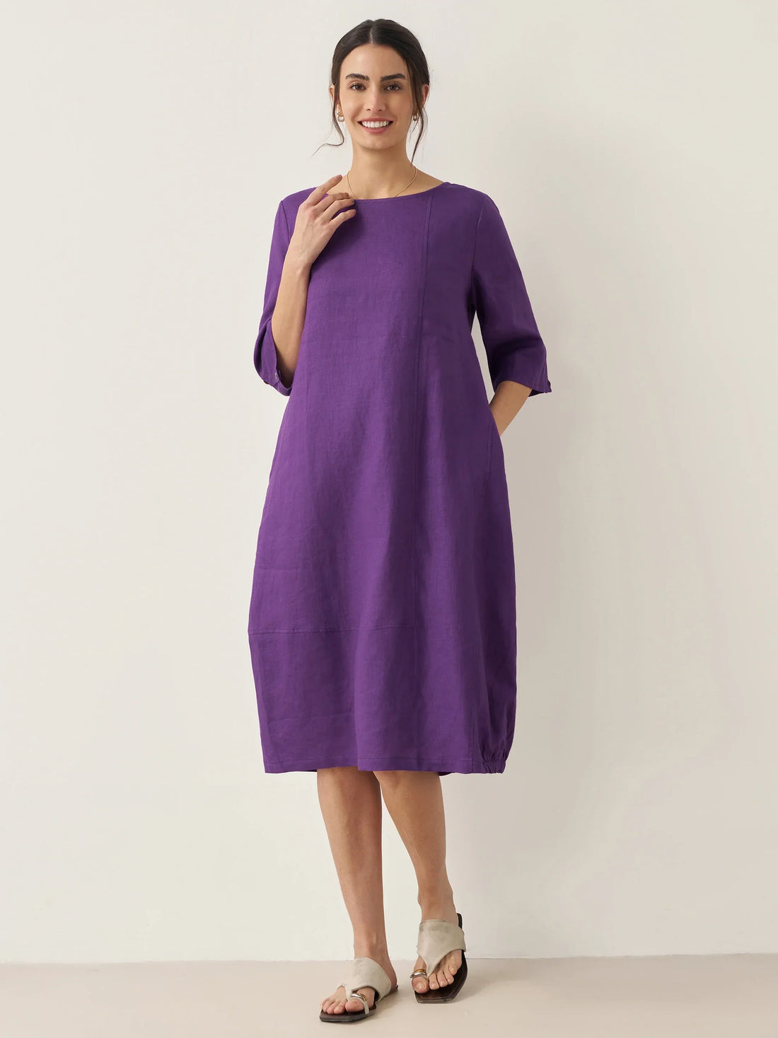 100% Linen Collarless Mid-Length Dress SOFIA by LINTICO