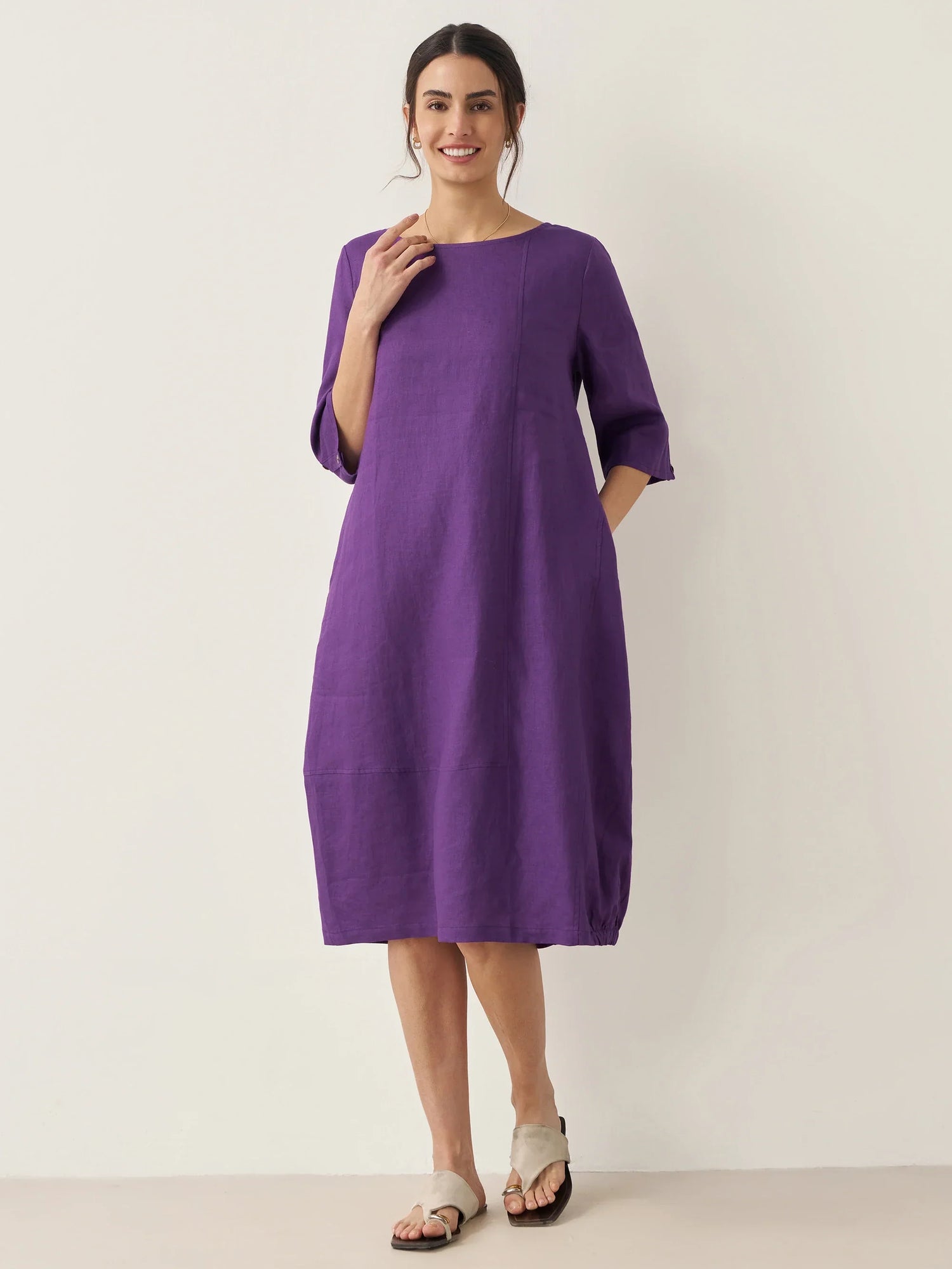 100% Linen Collarless Mid-Length Dress SOFIA by LINTICO