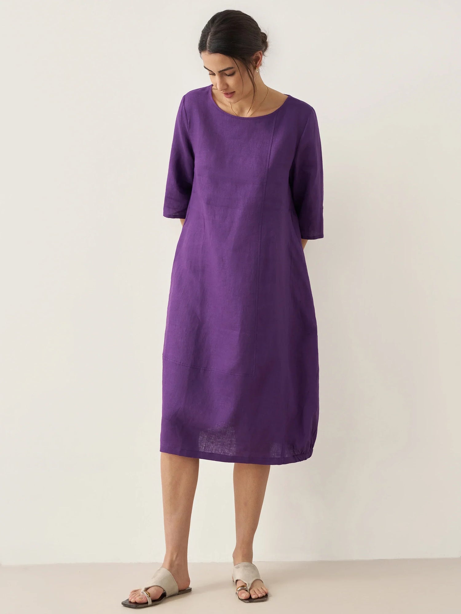 100% Linen Collarless Mid-Length Dress SOFIA by LINTICO