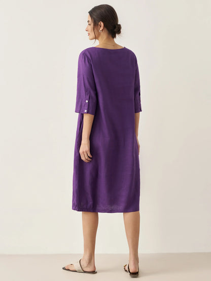 100% Linen Collarless Mid-Length Dress SOFIA by LINTICO