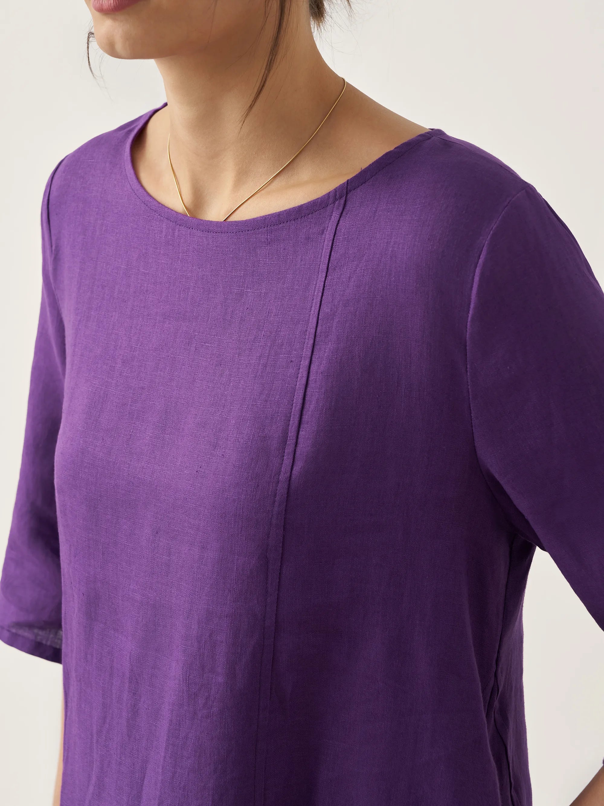 100% Linen Collarless Mid-Length Dress SOFIA by LINTICO