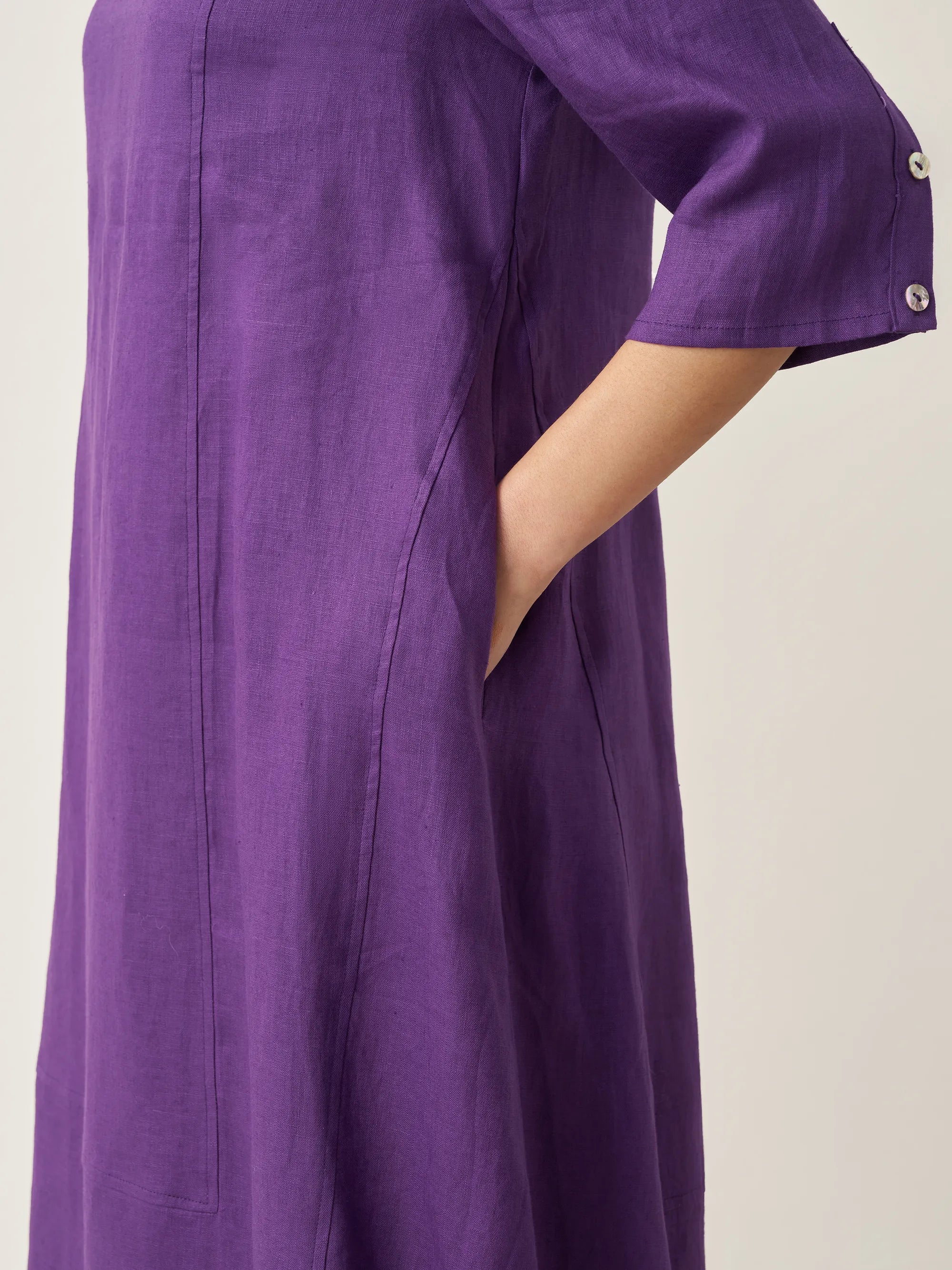 100% Linen Collarless Mid-Length Dress SOFIA by LINTICO