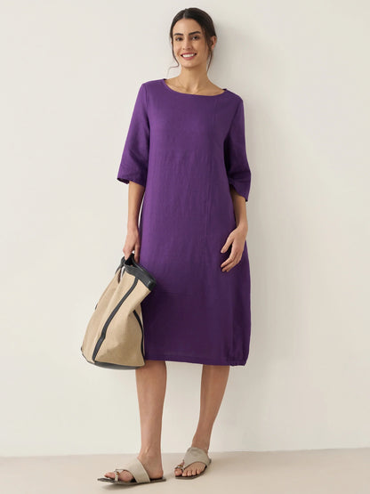 100% Linen Collarless Mid-Length Dress SOFIA by LINTICO