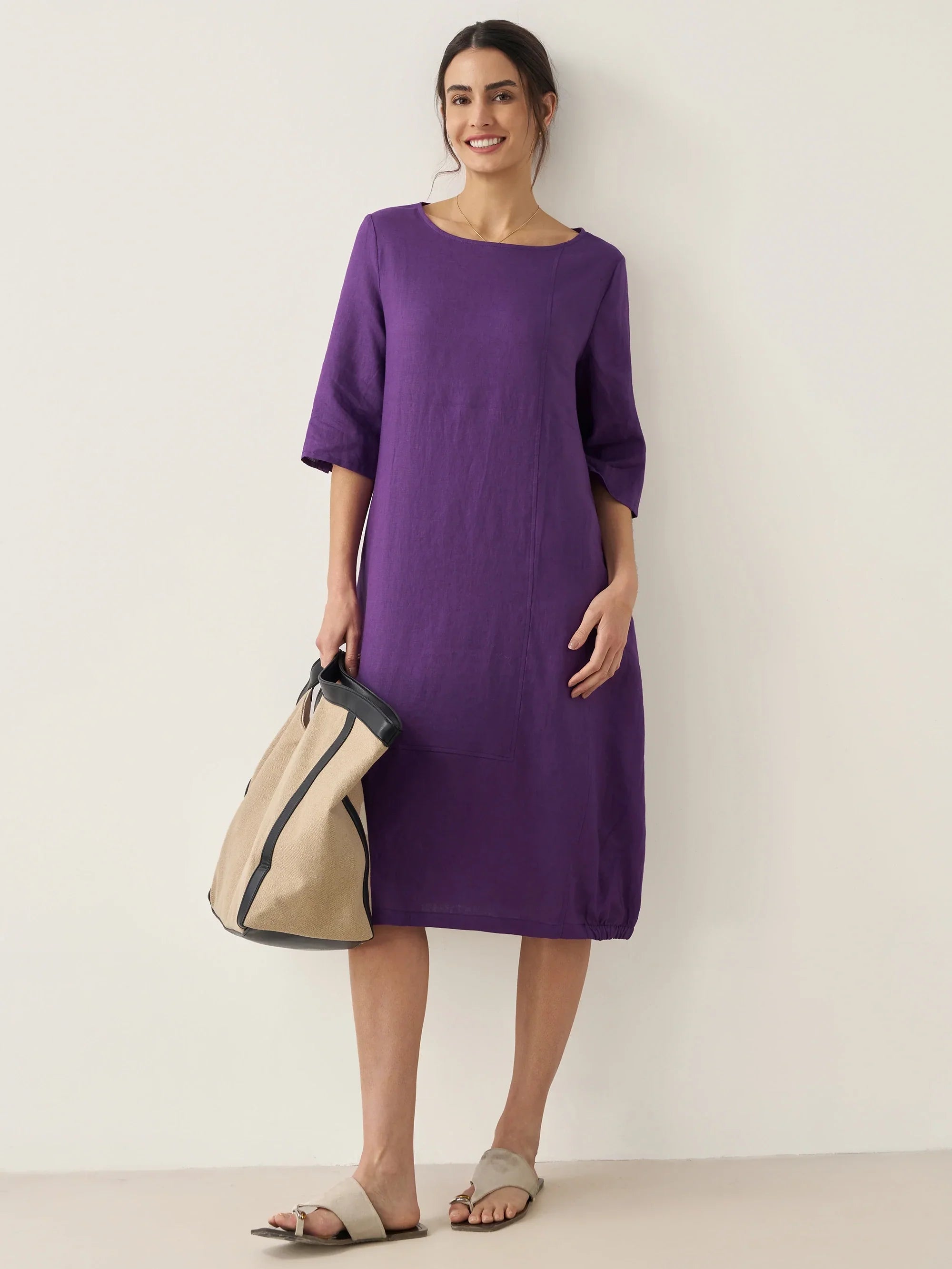 100% Linen Collarless Mid-Length Dress SOFIA by LINTICO
