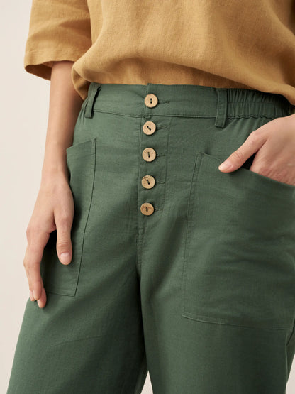 Linen Simple Button Fly Trousers HEIDI by LINTICO