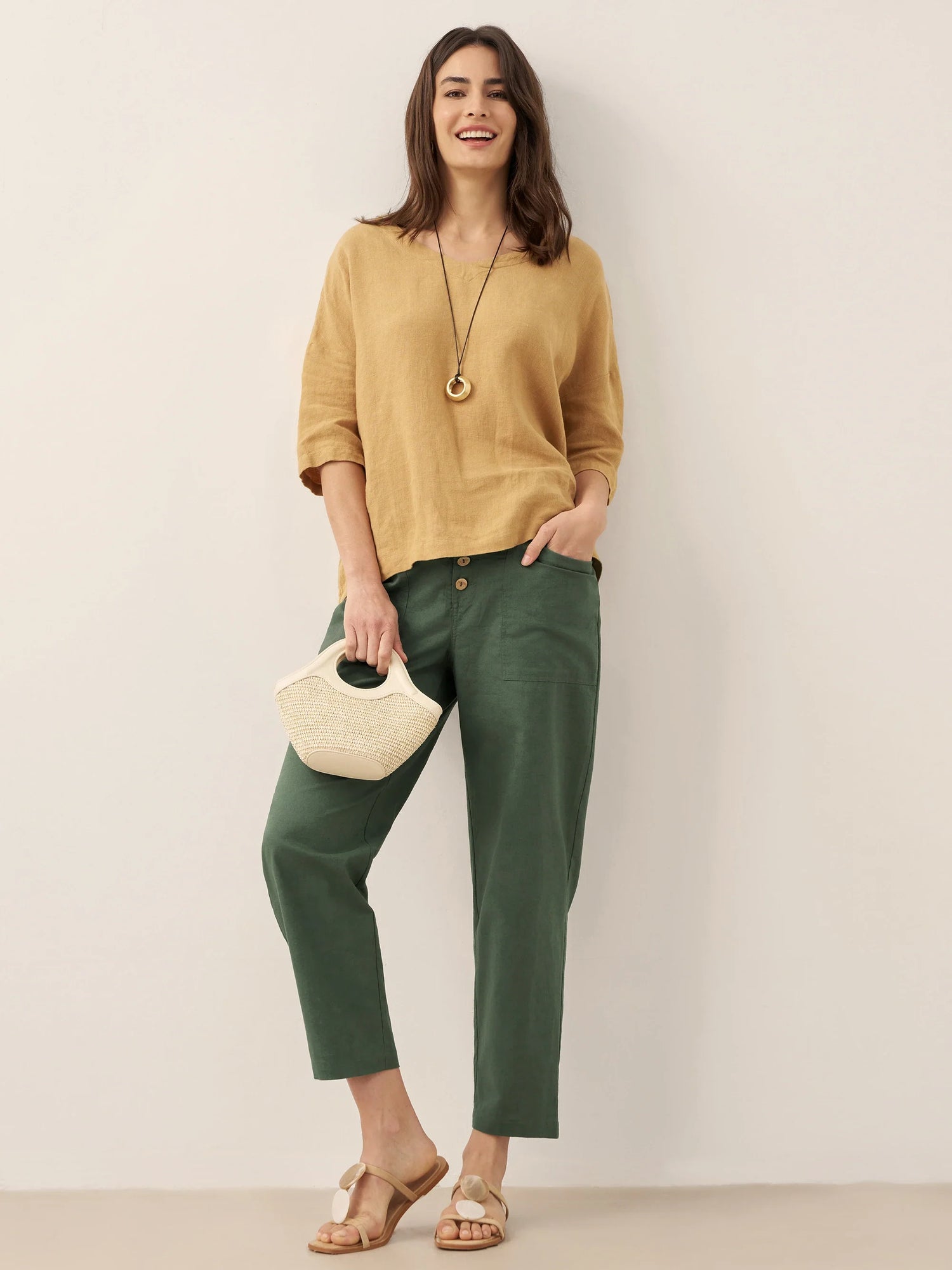 Linen Simple Button Fly Trousers HEIDI by LINTICO