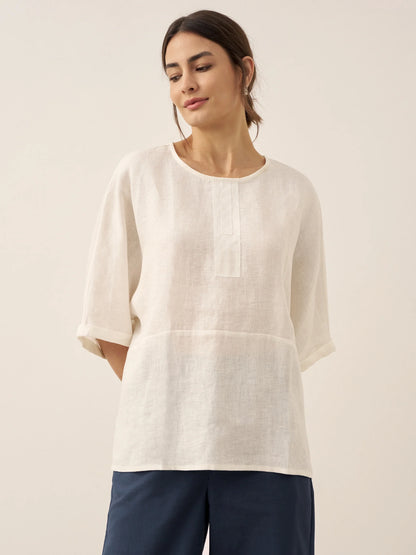 100% Linen Round Neck Mid-Sleeve Top ROBYN by LINTICO