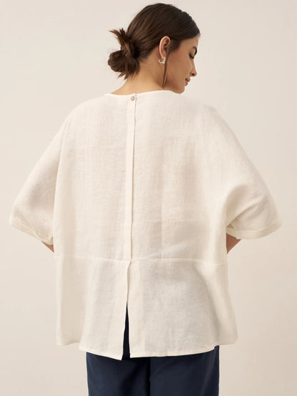 100% Linen Round Neck Mid-Sleeve Top ROBYN by LINTICO