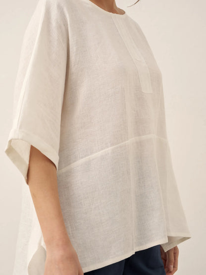 100% Linen Round Neck Mid-Sleeve Top ROBYN by LINTICO