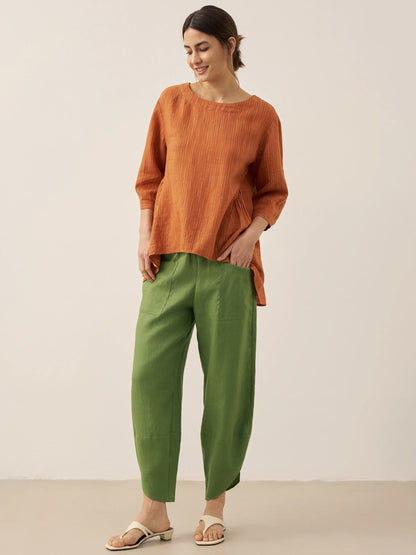 100% Linen Petal-Hem Trousers with Elastic Waist LIV by LINTICO