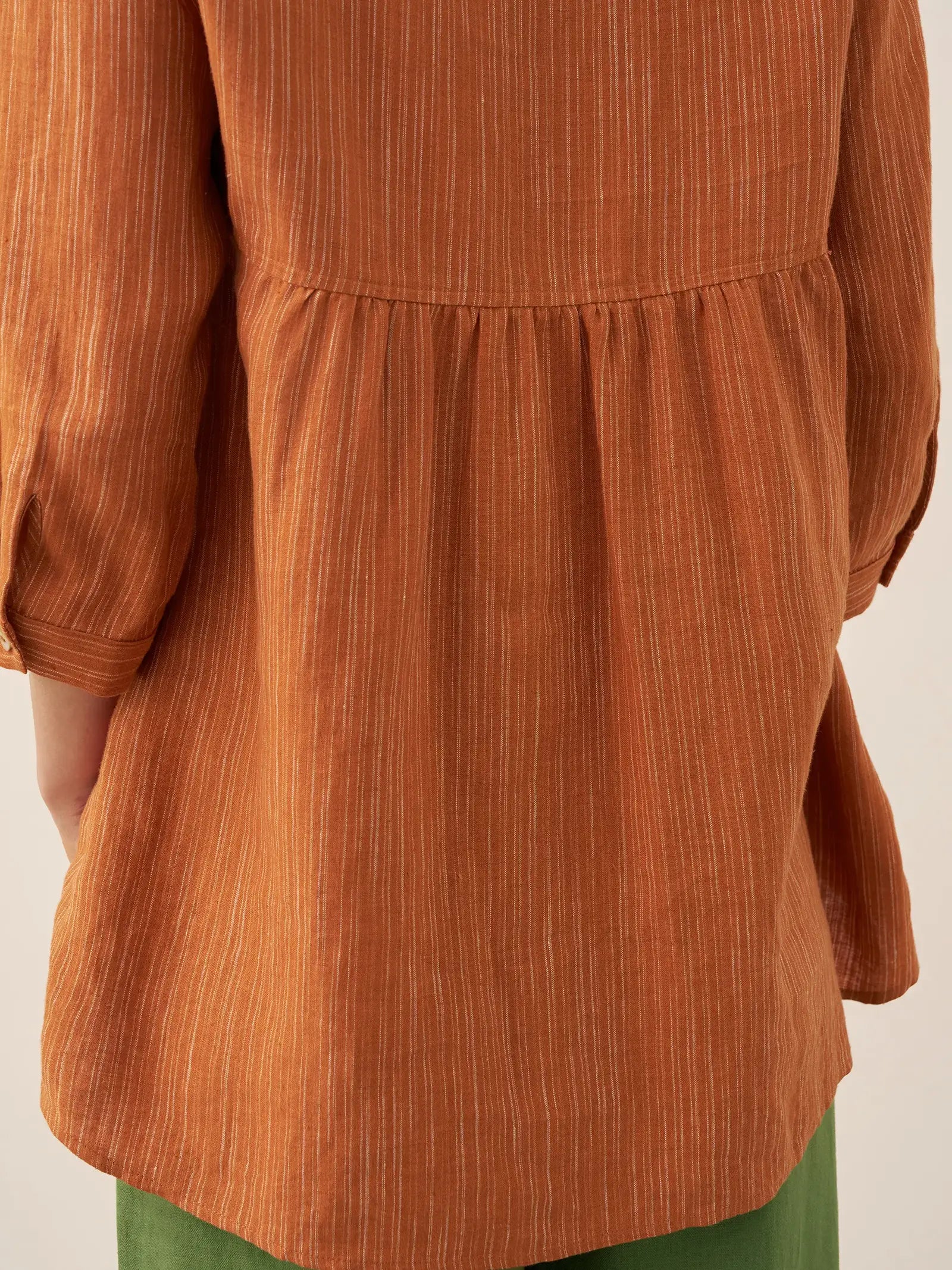 100% Linen Round Neck Artistic Stripe Top FLORENCE by LINTICO