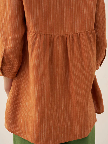100% Linen Round Neck Artistic Stripe Top FLORENCE by LINTICO