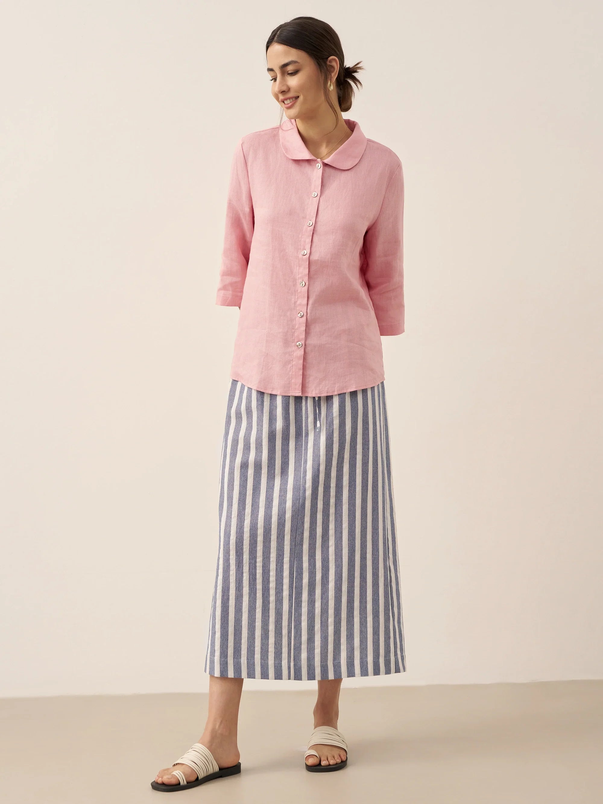 Linen Striped Drawstring Skirt ELISE by LINTICO