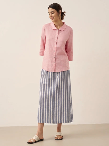 Linen Striped Drawstring Skirt ELISE by LINTICO