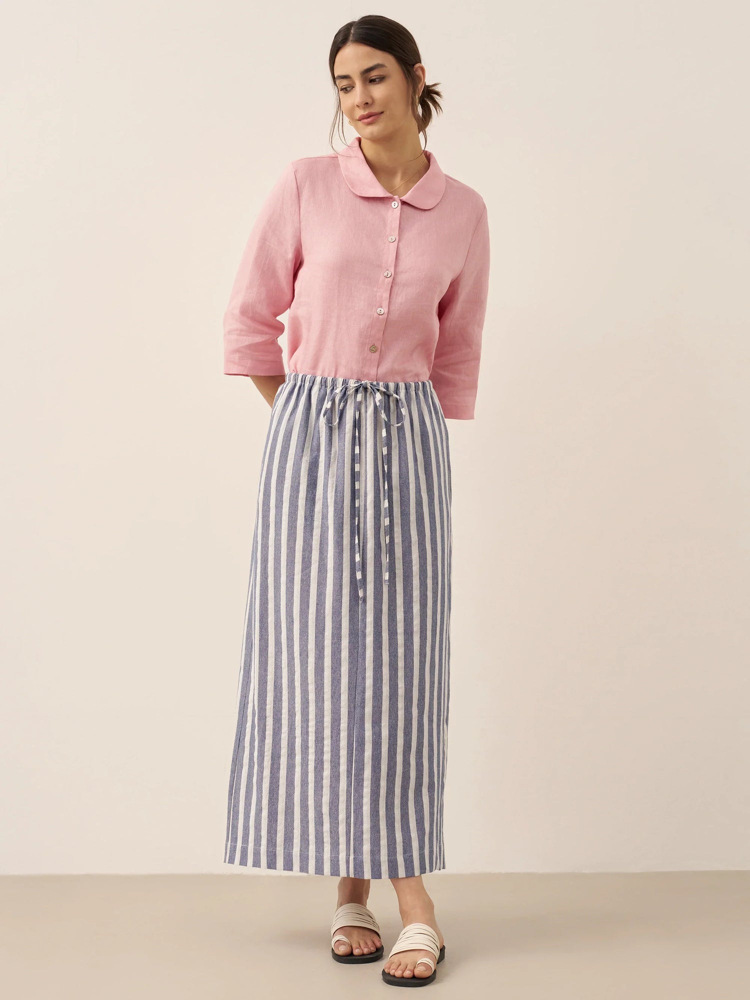 Linen Striped Drawstring Skirt ELISE by LINTICO