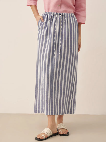 Linen Striped Drawstring Skirt ELISE by LINTICO