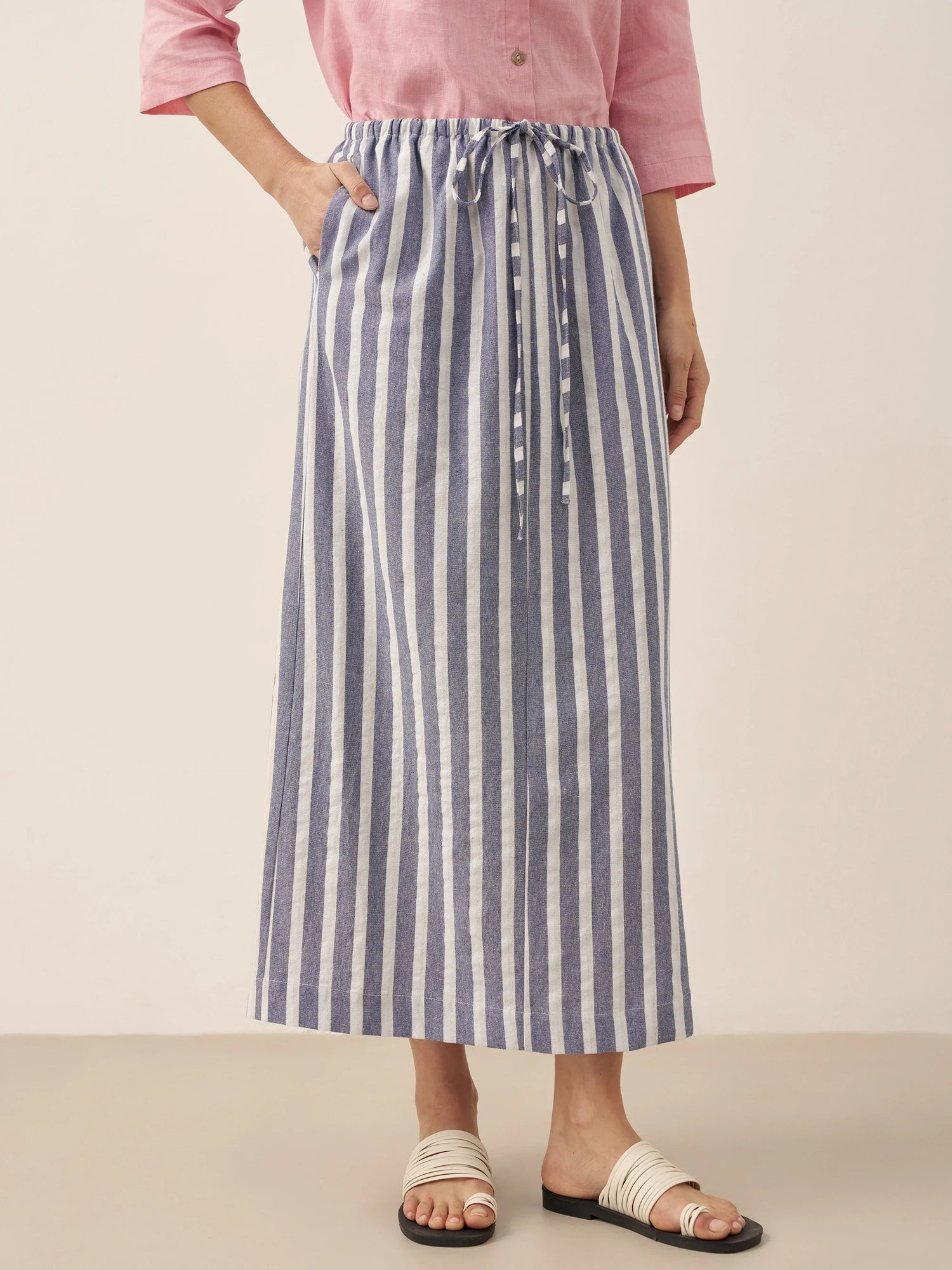 Linen Striped Drawstring Skirt ELISE by LINTICO