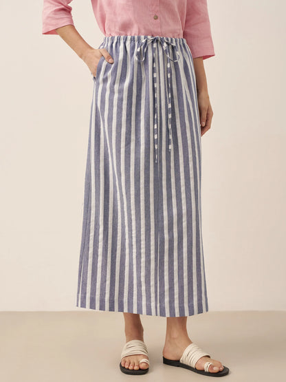 Linen Striped Drawstring Skirt ELISE by LINTICO