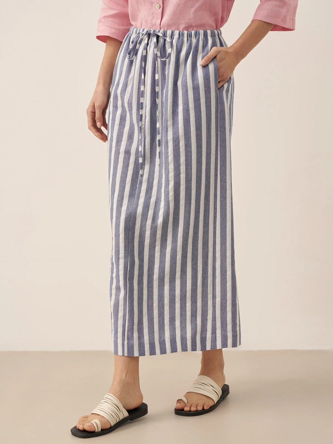 Linen Striped Drawstring Skirt ELISE by LINTICO