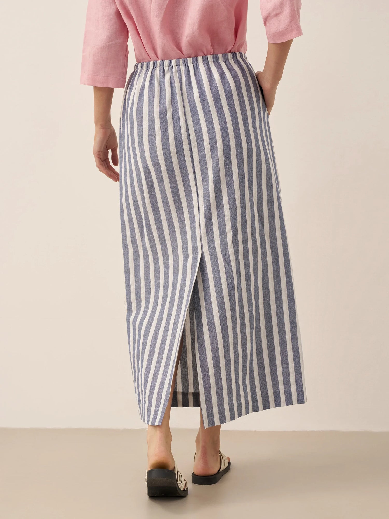 Linen Striped Drawstring Skirt ELISE by LINTICO