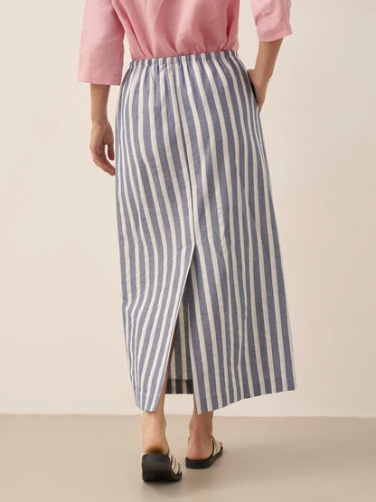 Linen Striped Drawstring Skirt ELISE by LINTICO