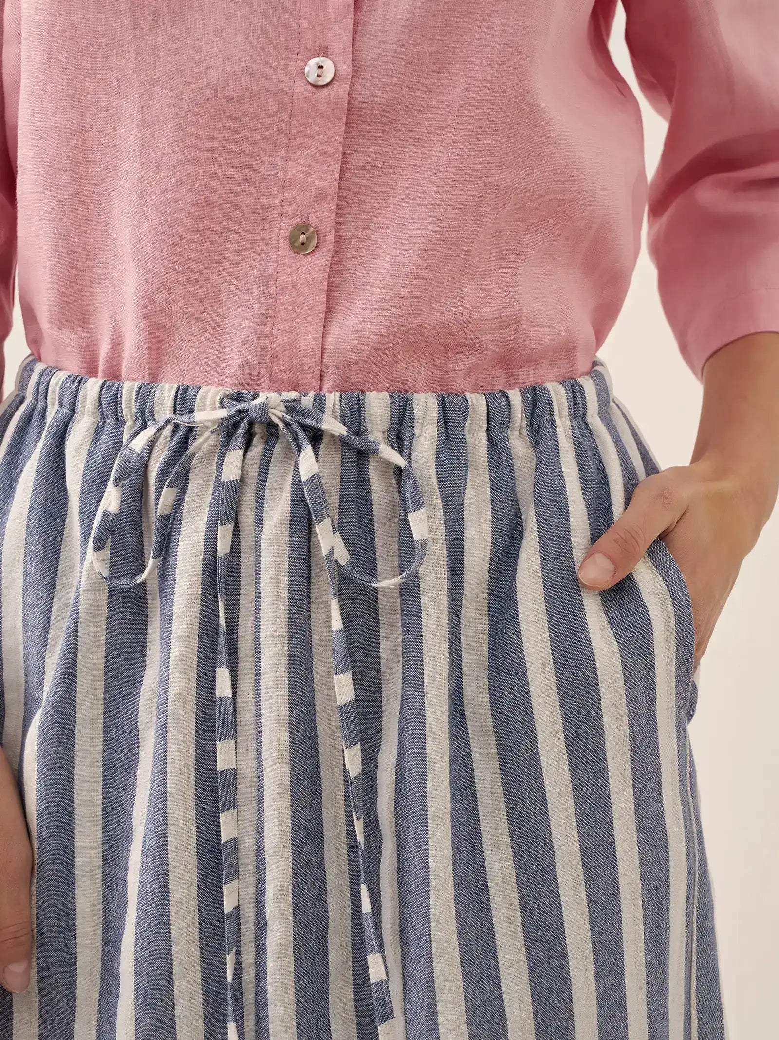 Linen Striped Drawstring Skirt ELISE by LINTICO