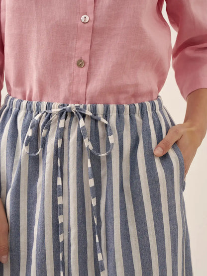 Linen Striped Drawstring Skirt ELISE by LINTICO