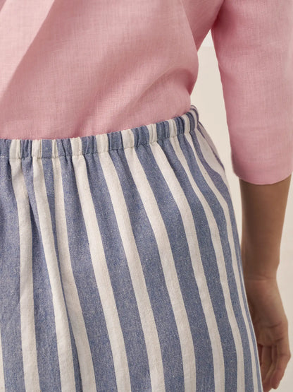 Linen Striped Drawstring Skirt ELISE by LINTICO