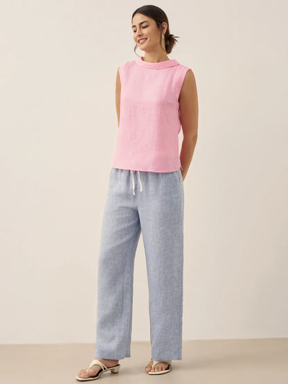 100% Linen Draped Collar Tank Top JACQUELINE by LINTICO