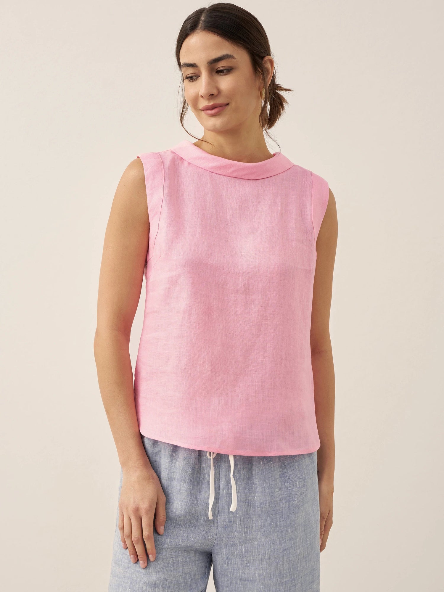 100% Linen Draped Collar Tank Top JACQUELINE by LINTICO