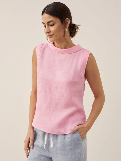100% Linen Draped Collar Tank Top JACQUELINE by LINTICO