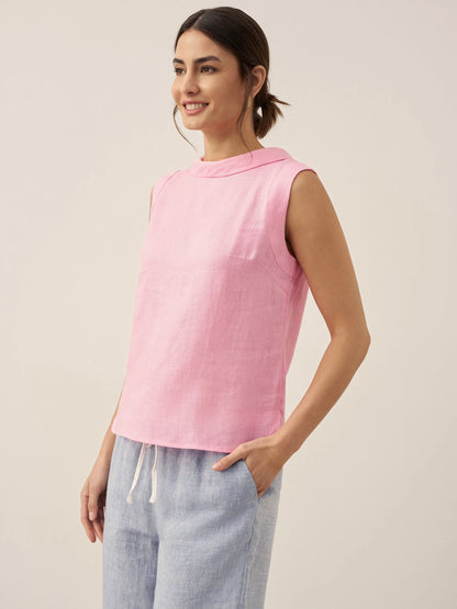100% Linen Draped Collar Tank Top by LINTICO