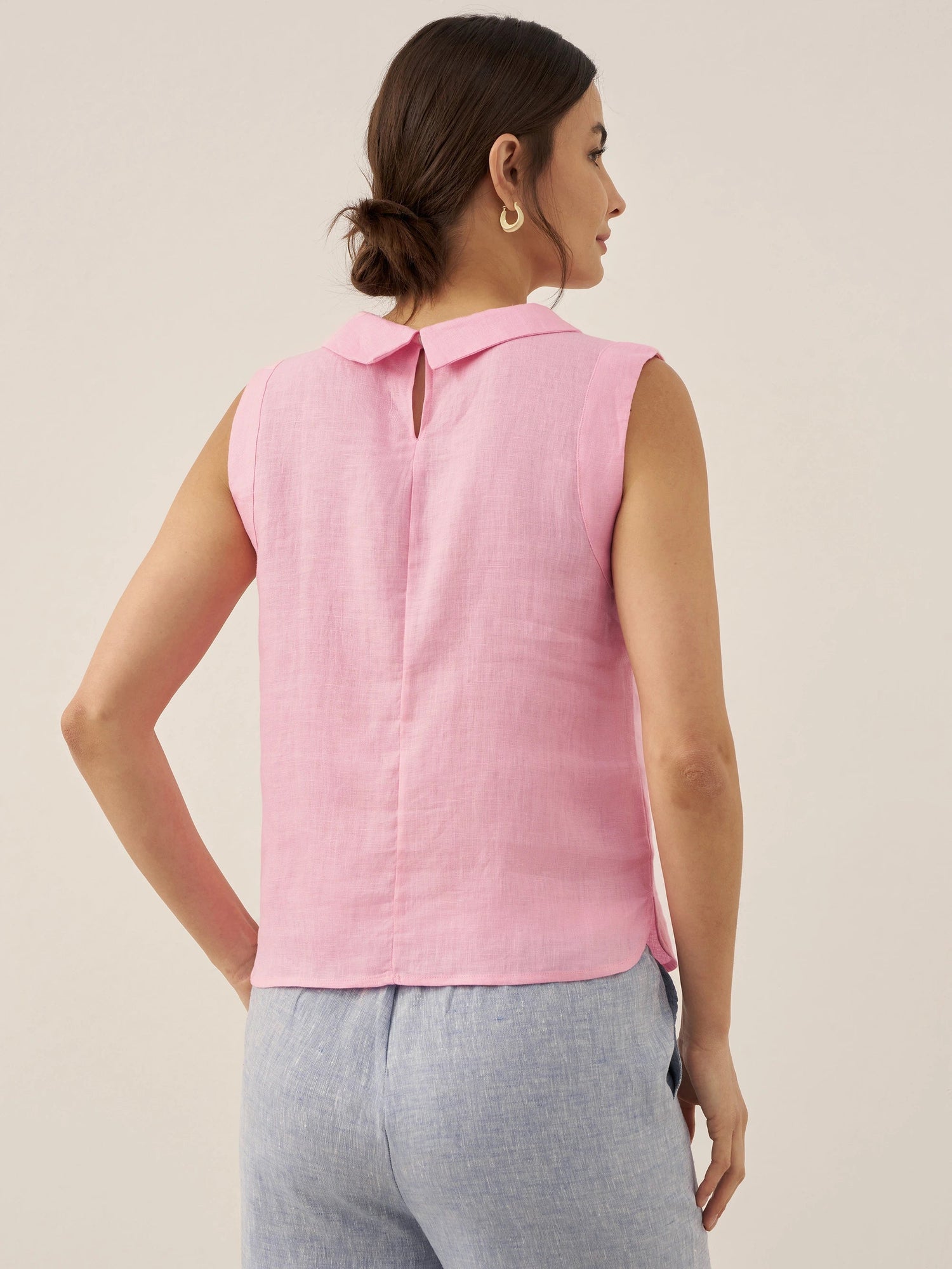 100% Linen Draped Collar Tank Top by LINTICO