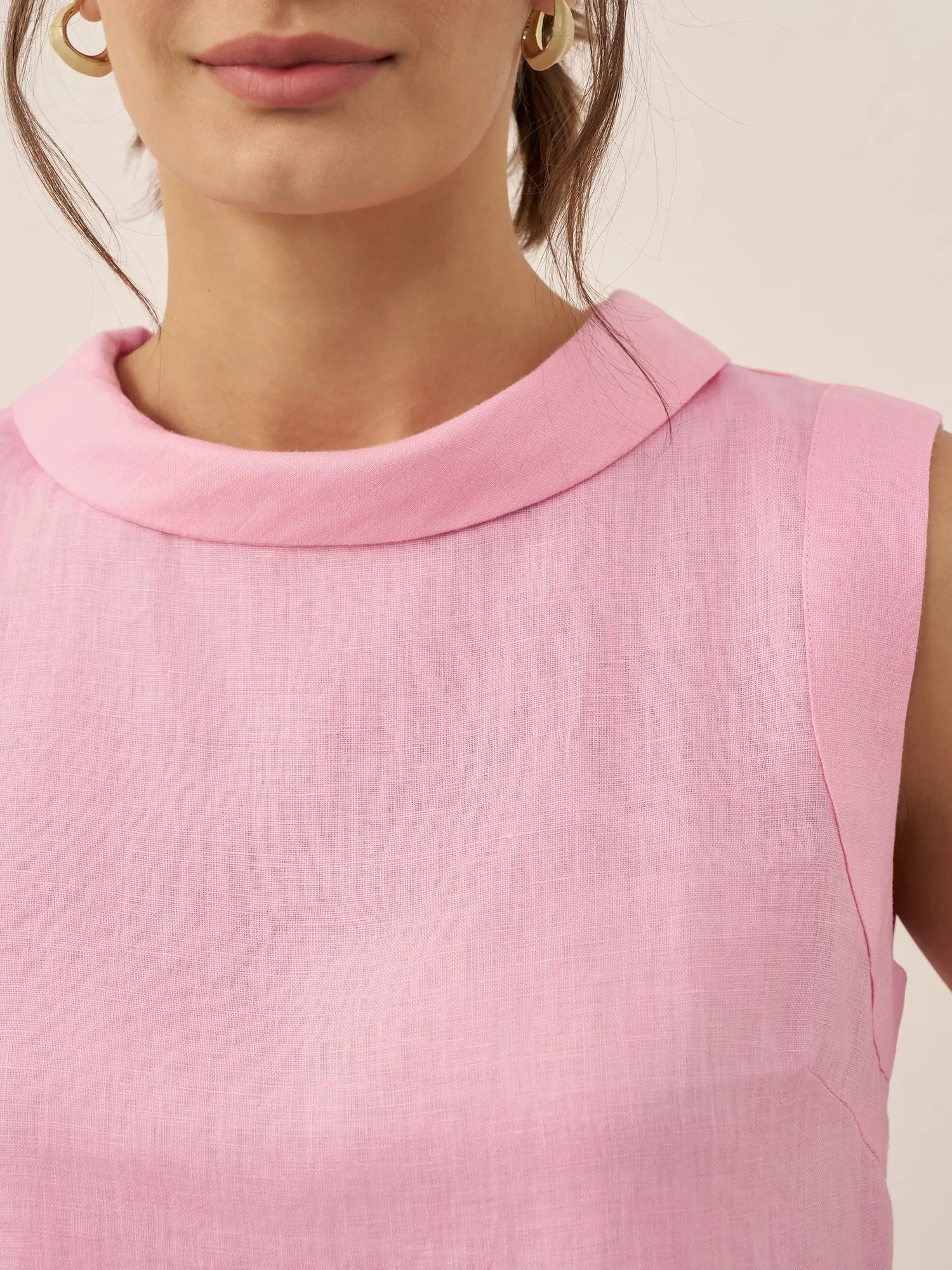 100% Linen Draped Collar Tank Top by LINTICO