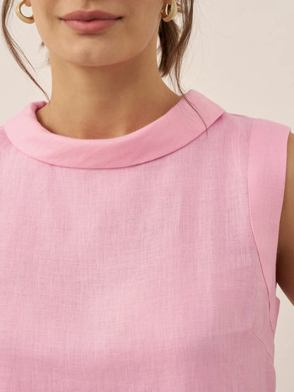 100% Linen Draped Collar Tank Top by LINTICO