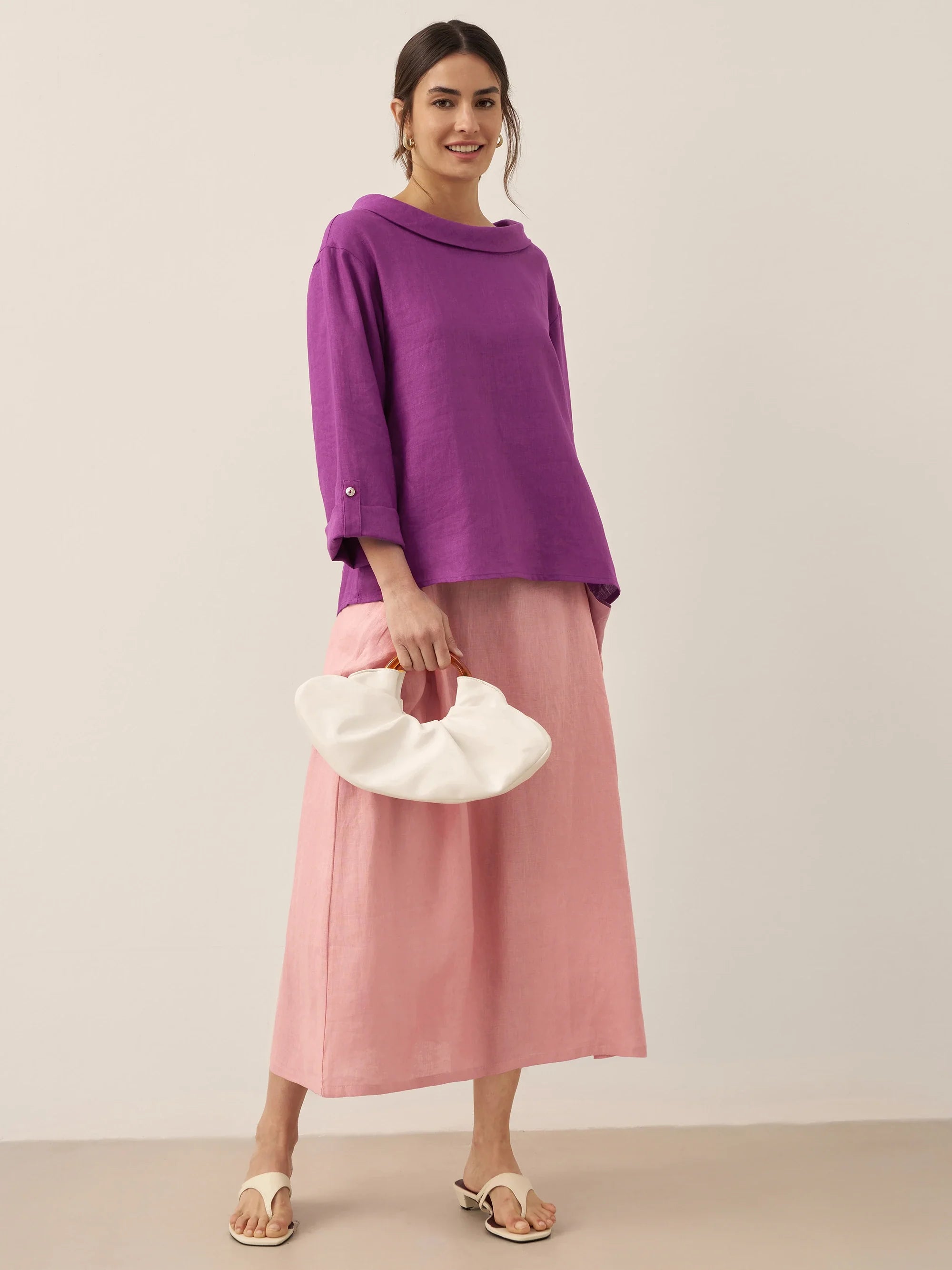 100% Linen Elastic Waist Skirt MARINA by LINTICO