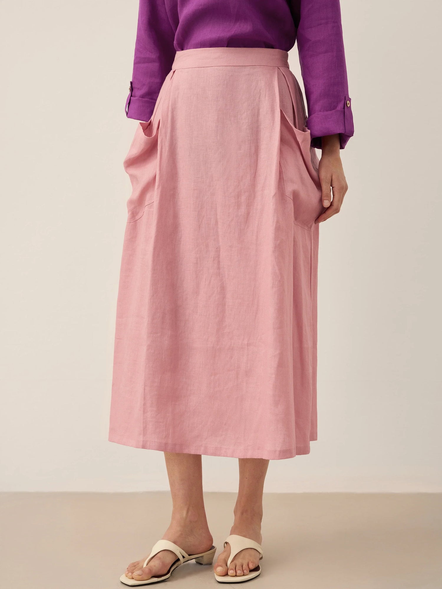 100% Linen Elastic Waist Skirt MARINA by LINTICO