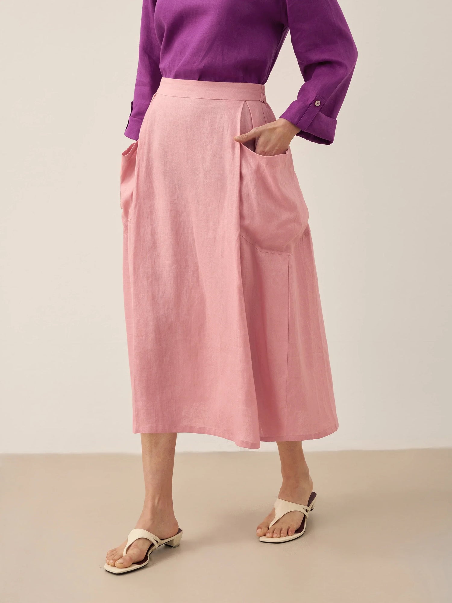 100% Linen Elastic Waist Skirt MARINA by LINTICO
