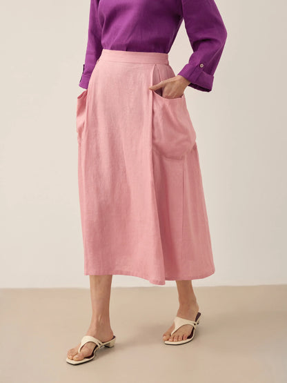 100% Linen Elastic Waist Skirt MARINA by LINTICO