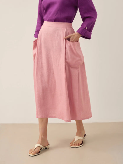 100% Linen Elastic Waist Skirt MARINA 