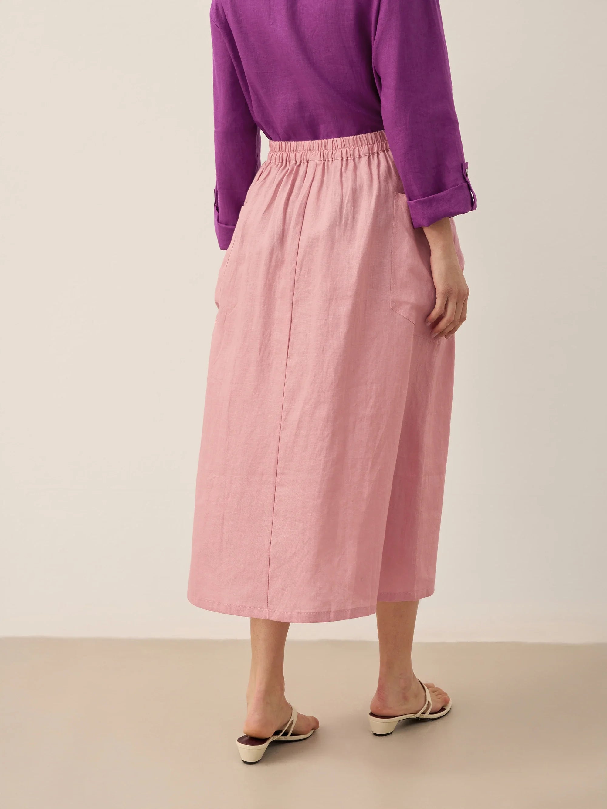 100% Linen Elastic Waist Skirt MARINA by LINTICO