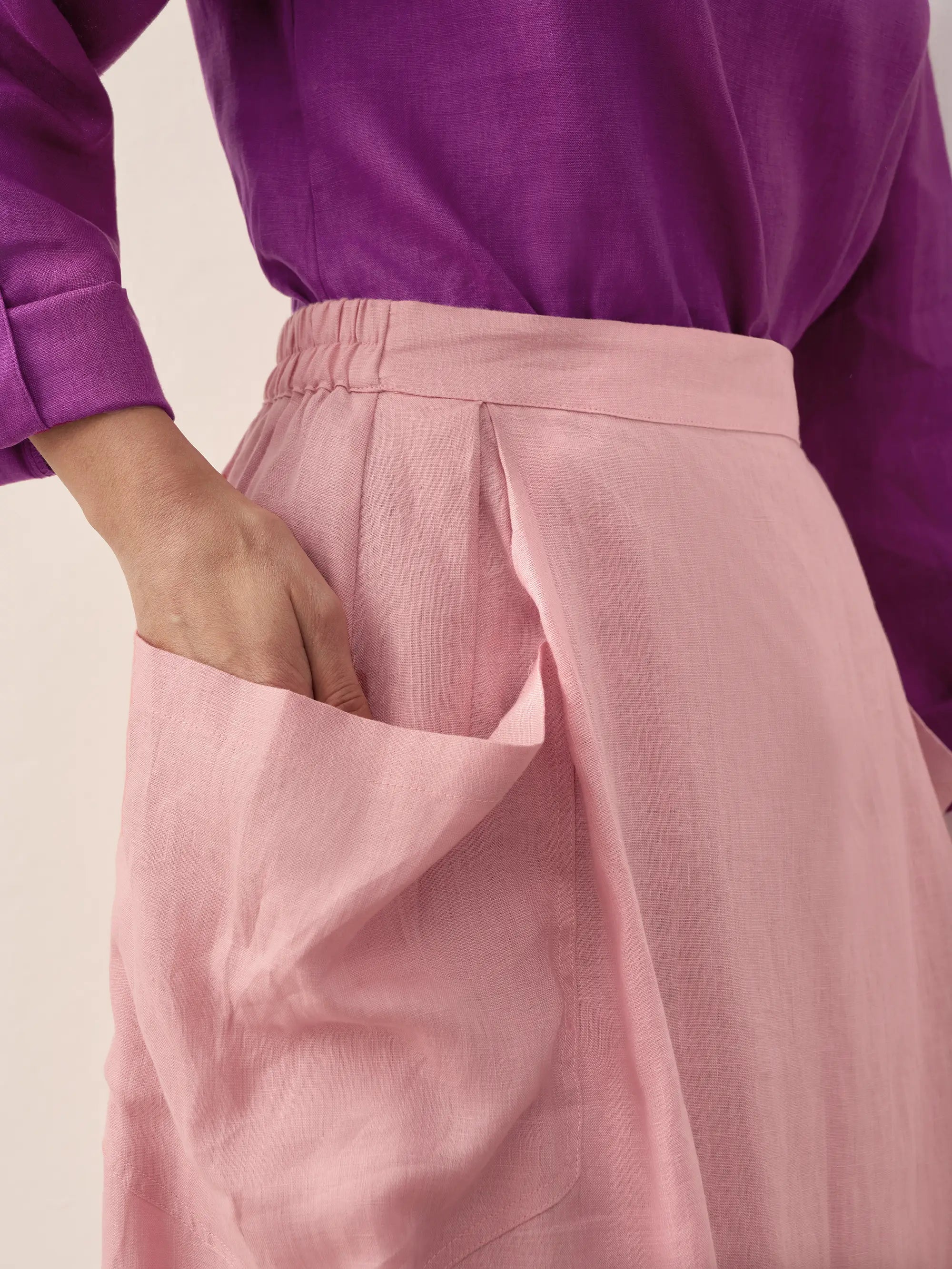 100% Linen Elastic Waist Skirt MARINA by LINTICO